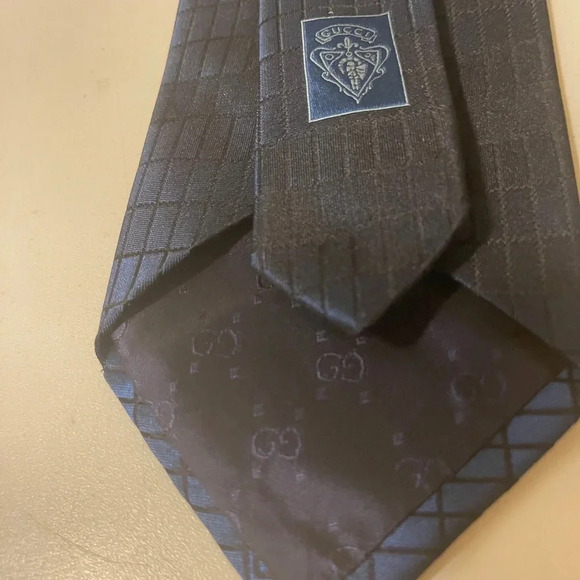 Gucci Gg Pattern Tie Made In Italy Silk Thick Black mens tie, long. - Picture 10 of 12